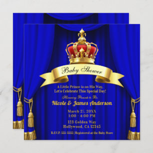 Royal Blue Gold Royal Red Crown Prince Baby Dusche Einladung