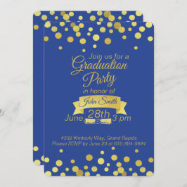Royal Blue Gold Script Abschluss Einladungskarte Einladung