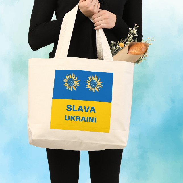 Royal Blue Gold "Slava Ukraini" Ukraine Support Jumbo Stoffbeutel (Von Creator hochgeladen)