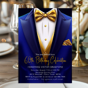 Royal Blue Gold Smoking für jeden Geburtstag Einladung
