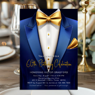 Royal Blue Gold Smoking Geburtstagsfeier Einladung