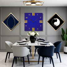 Royal Blue & Gold Square Wall Clock - Modernes Dek