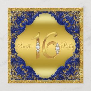 Royal Blue Gold Swirl Sweet 16 Party Einladung