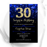 Royal Blue Gold Überraschung 30. Geburtstag Einladung<br><div class="desc">Überraschung 30. Geburtstag Party Einladung. Elegantes königsblaues Design mit faux glänzendem Gold. Mit stilvollen Diamanten,  Bokeh-Leuchten und Skript-Schriftart. Männer oder Frauen laden ein. Ideal für eine stilvolle Geburtstagsparty. Personalisieren Sie Ihre persönlichen Daten. Nachricht,  wenn Sie weitere Anpassungen benötigen. Gedruckte Zazzle Einladungen oder Sofortdownload digitalen druckbaren Vorlage.</div>