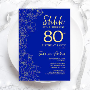 Royal Blue Gold Überraschung 80. Geburtstag Einladung