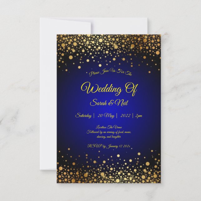 Royal Blue Gold Wedding Einladung beliebt (Vorderseite)