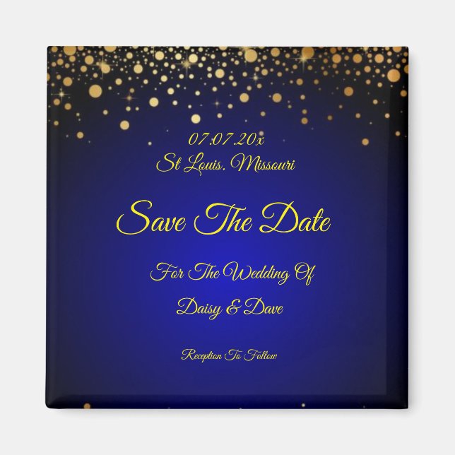 Royal Blue Gold Wedding Save the Date Magnet (Vorne)