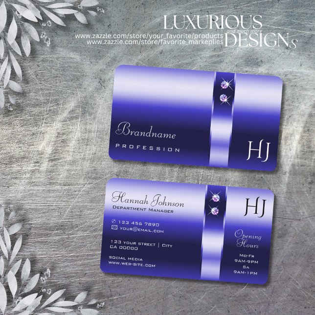 Royal Blue Gradient Shimmering Diamonds Initials Visitenkarte (Von Creator hochgeladen)