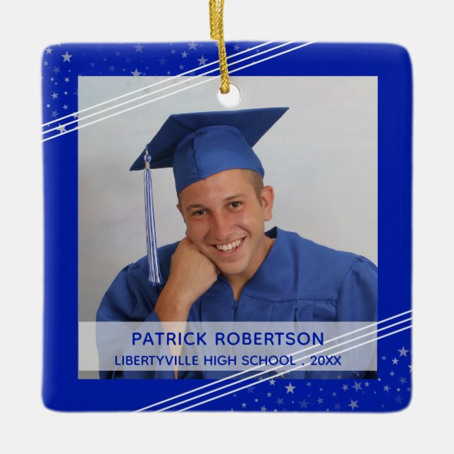 Royal Blue Graduate Foto Modern Keepake Keramikornament (Vorderseite)