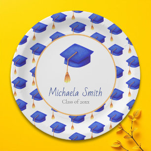 Royal Blue Graduation Cap Gemustert Personalisiert Pappteller
