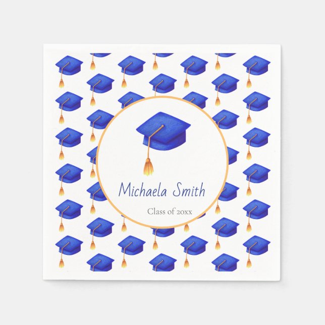 Royal Blue Graduation Cap Personalisierter Abschlu Serviette (Vorderseite)