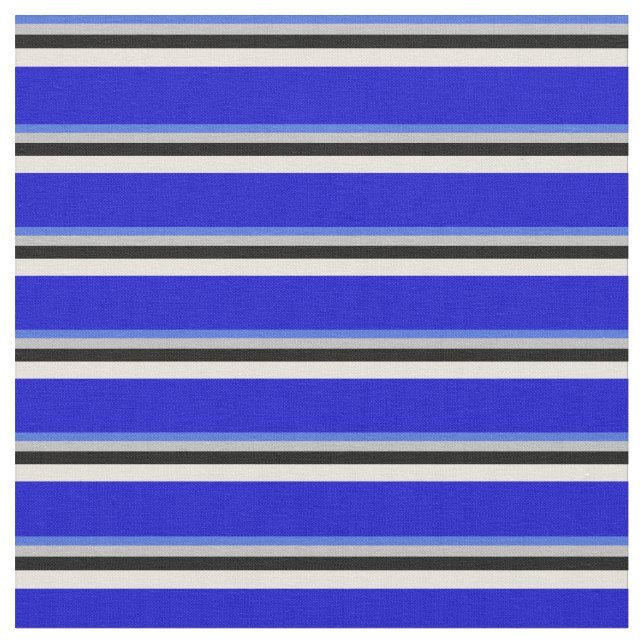 Royal Blue, Grau, Schwarz, Beige & Blau farbig Stoff (Nahaufnahme)