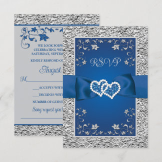 Royal Blue, Gray Liebe Hearts (SMALL) Wedding RSVP Karte