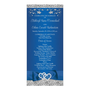 Royal Blue, Gray Liebe Hearts Wedding Program Werbekarte