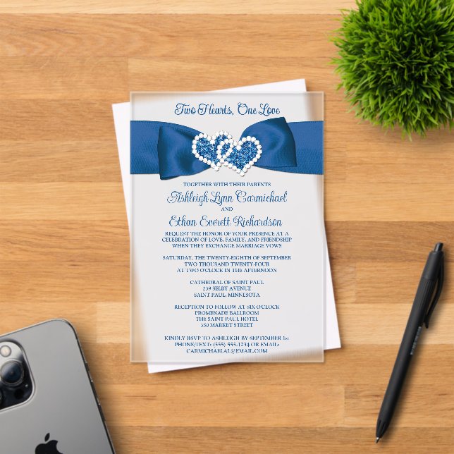 Royal Blue, Gray Love Hearts Wedding Invitation Acryleinladungen (Insitu (Einladungskarte))
