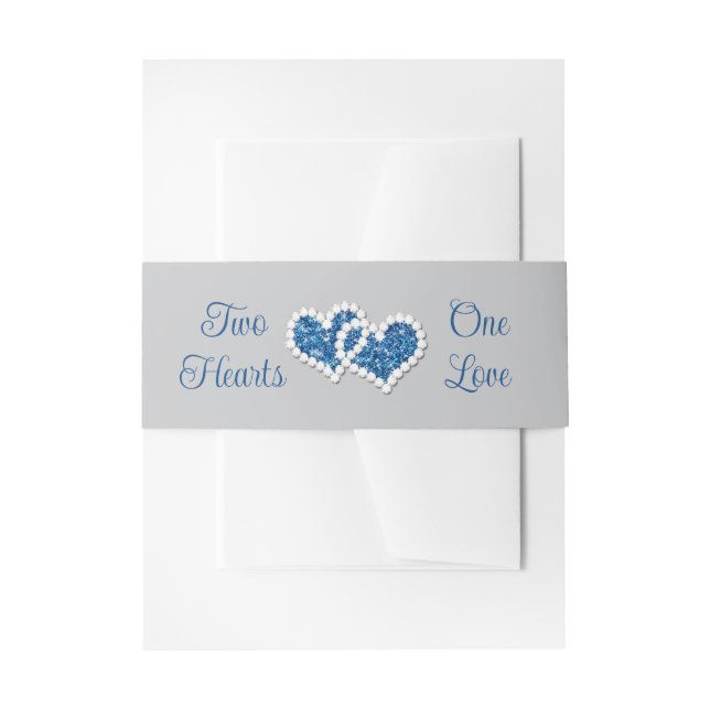 Royal Blue, Gray Two Hearts, One Liebe Einladungsbanderole (Vorderseite Beispiel)