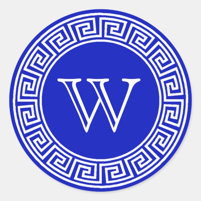 Royal Blue Greece Key Monogram Umschlag Aufkleber (Vorderseite)