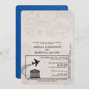 Royal Blue Greece Passport Hochzeitseinladung Einladung
