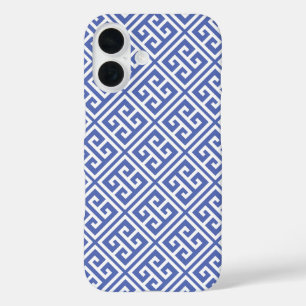 Royal Blue Griechisches Schlüsselmuster iPhone 16 Hülle
