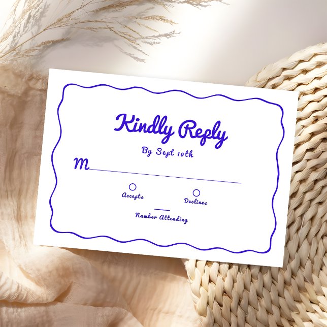 Royal Blue Hand Lettered Kindly Reply Wedding RSVP Karte (Von Creator hochgeladen)