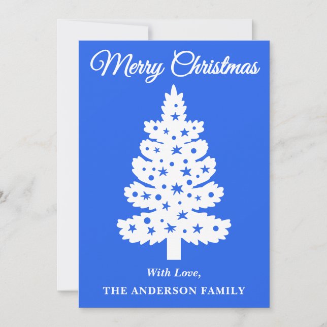 Royal Blue Handwriting Script Weihnachtsbaum Feiertagskarte (Vorderseite)
