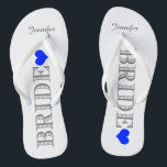 Royal Blue Heart Bride Flip Flops<br><div class="desc">Spaß,  maßgeschneiderte Hochzeitskippen</div>