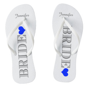 Royal Blue Heart Bride Flip Flops