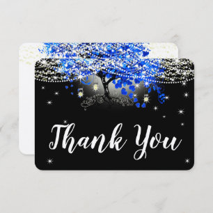 Royal Blue Heart Leaf Tree on Black Wedding RSVP Karte