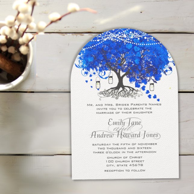 Royal Blue Heart Leaf Tree Wedding Einladung (Von Creator hochgeladen)