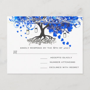 Royal Blue Heart Leaf Tree Wedding Einladungspostkarte