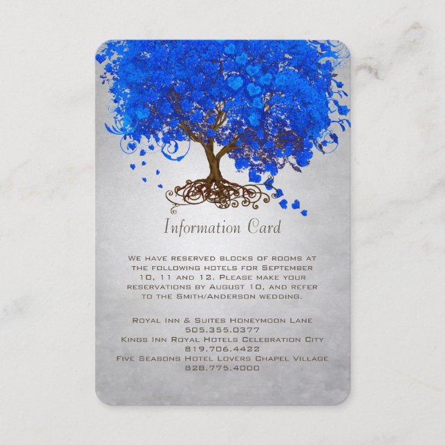 Royal Blue Heart Leaf Tree Wedding Enclosure Card Begleitkarte (Vorderseite)
