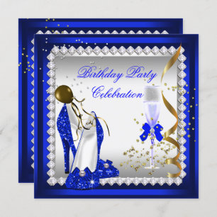 Royal Blue Heelse Gold Champagne Geburtstagsparty Einladung