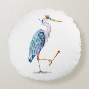 Royal Blue Heron Rundes Kissen
