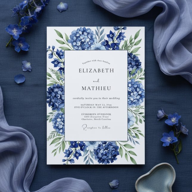 Royal Blue Hydrangea Bloom Wedding Einladung (Von Creator hochgeladen)