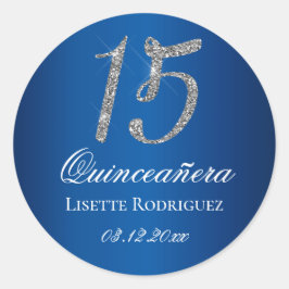 Royal Blue Imitate Glitzer 15 Quinceanera Runder Aufkleber
