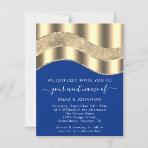 Royal Blue Imitate Gold Border Wave QR Code Hochze