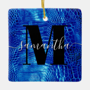 Royal Blue Imitats Leather Monogram Foto Keramikornament