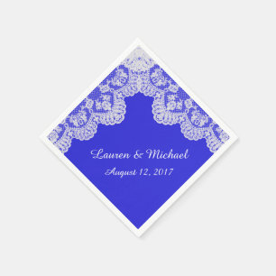 Royal Blue Imitats White Lace Border Wedding Serviette