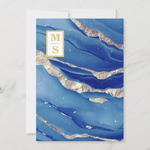 *~ Royal Blue Initials Agate AR66 UAWG QR Hochzeit Einladung