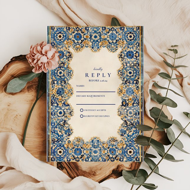 Royal Blue Islamic Wedding RSVP Karte (Von Creator hochgeladen)