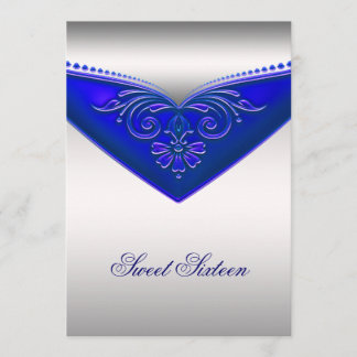 Royal Blue Ivory 16 . Geburtstag Geburtstagsparty Einladung