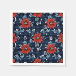 Royal Blue Kariert Red Floral Serviette