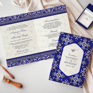 Royal Blue Kreuzstich Alles in Einem Sikh-Hochzeit Einladung