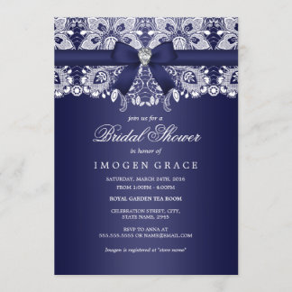 Royal Blue Lace & Diamond Bow Brautparty Einladung