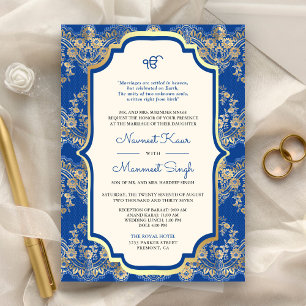 Royal Blue Lace QR Code Anand Karaj Sikh Wedding Einladung