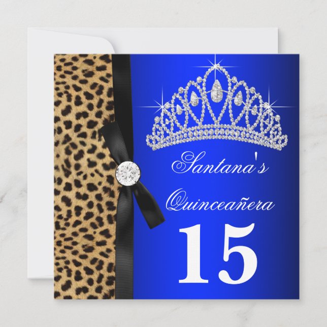 Royal Blue Leopard Quinceanera Einladungen (Vorderseite)