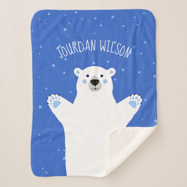 Royal Blue Light Gray Polar Bear Baby Sherpadecke (Vorderseite)
