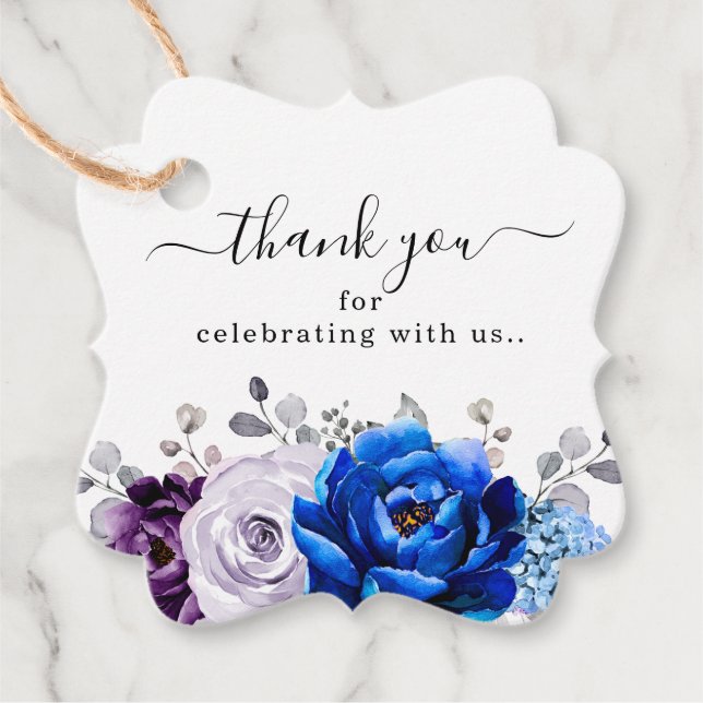 Royal Blue Lila Blooms Wedding Danke Geschenkanhänger (Vorderseite)