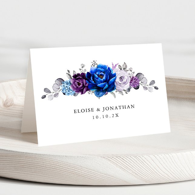 Royal Blue Lila Lilac Blooms Wedding Platzkarte Tischnummer (Royal Blue Purple Lilac Blooms Wedding Place Card with individual guest name)