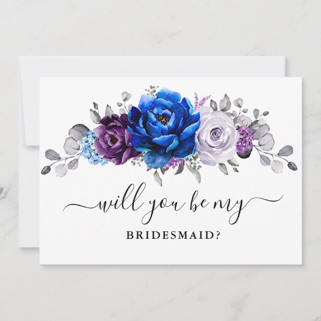 Royal Blue Lila Lilac Werden Sie meine Bridesmaid  Einladung (Vorderseite)